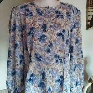 EJ HARPER Women's Purple Floral Long Sleeved Padded Vintage Blouse Top - Sz 14